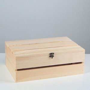 Ящик деревянный 35x23x13 см подарочный с реечной крышкой на петельках с замком