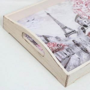 Поднос деревянный для завтрака "Прованс. Париж, Эйфелева башня", 43x27.5x7 см, бежевый