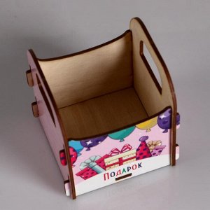 Кашпо деревянное 10.5*10*11 см подарочное Рокси Смит "Подарок розовый, шарики", коробка