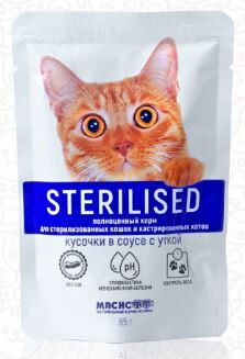Мяснофф Sterilised влажный корм для стерилизованных кошек Аппетитные кусочки с Уткой в соусе 85гр пауч