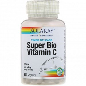 Витамин C Solaray, Super Bio, буферизованный витамин С, 100 вегетарианских капсул 
Одна капсула утром и еще одна через 12 часов обеспечивают поступление витамина C в организм в течение 24 часов. Витам