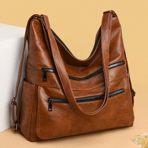 Большая сумка из натуральной мягкой кожи, коричневая