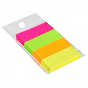 Блок-закладки с клеевым краем, бумажные, 80 листов, 12 мм х 50 мм, неоновые, 4 цвета