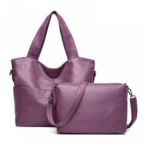 Кожаная сумка 2 в 1,  фиолетовая