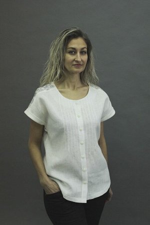 Женская блуза Лен 100%, свободного кроя с защипами по переду