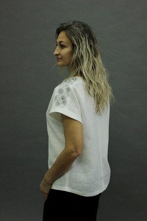 Женская блуза Лен 100%, свободного кроя с защипами по переду