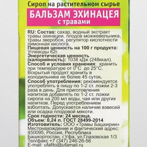 Сироп на растительном сырье «Бальзам Эхинацея с травами», 240 мл