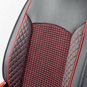 Каркасные накидки на передние сиденья CarPerformance, 2 шт. материал Экокожа с контрастной прострочкой, центральная тканевая вставка с объемным контрастным плетением, закрытые торцы сидений и спинки,