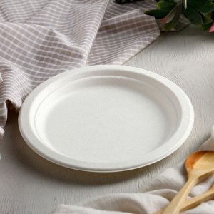Набор одноразовых тарелок из сахарного тростника ECO, d=17,6 см, 6 шт, цвет белый