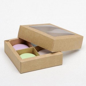 Коробка для конфет с окном, крафт 12,5 х 12,5 х 3,5 см