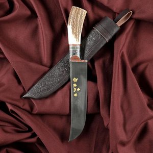 Нож Пчак Шархон - Большой, косуля, широкая рукоять, гарда олово гравировка. ШХ-15 (17-19 см)