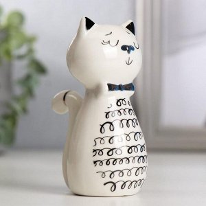 Сувенир керамика "Котик с кудрявым брюшком" бело-чёрный с золотом 10.7х5.2х7.2 см