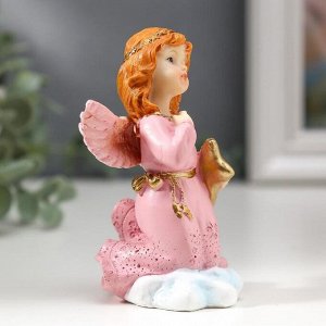 Сувенир полистоун "Девочка-ангел в розовом платье с голубем/звездой"  9,5х4,8х5,8 см