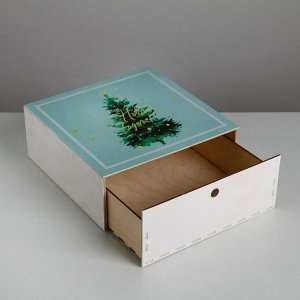 Ящик деревянный «Новогодняя ёлка», 25 * 25 * 10 см