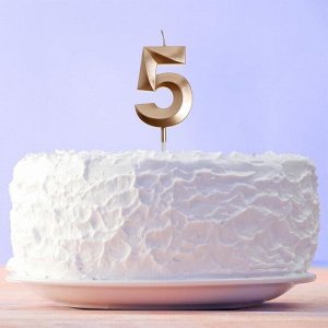 Свеча в торт цифра "5" , шампань, 5 х 12 см