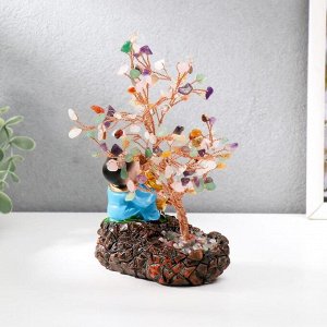Сувенир бонсай 147 камней "Хотей со слитками у дерева с кристаллами" 18х11х6 см