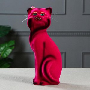 Копилка "Кошка Матильда" малая, флок, розовая, керамика