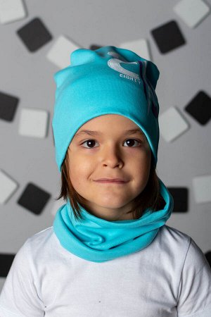 Комплект детский демисезонный для мальчика шапка+снуд 85 ГОЛУБОЙ