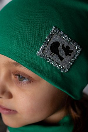 Комплект детский демисезонный для девочки шапка+снуд FLT СТРАЗЫ ЗЕЛЕНЫЙ