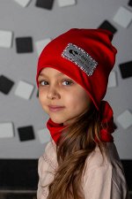 Комплект детский демисезонный для девочки шапка+снуд FLT СТРАЗЫ КРАСНЫЙ