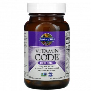 Garden of Life, Vitamin Code, RAW Zinc, 60 веганских капсул