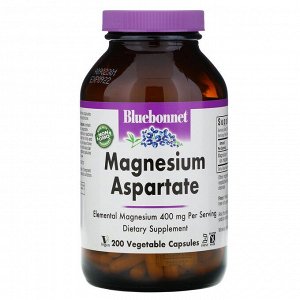 Bluebonnet Nutrition, Аспартат магния, 400 мг, 200 растительных капсул