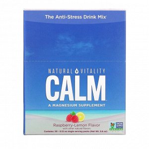 Natural Vitality, CALM, The Anti-Stress Drink Mix, Raspberry-Lemon Flavor, 30 Single Serving Packs, 0.12 oz (3.3 g)