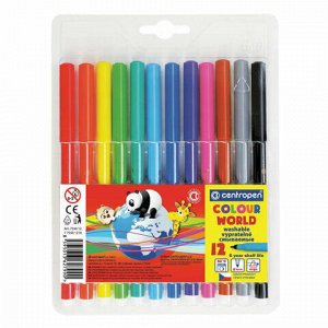 Фломастеры 12 ЦВЕТОВ CENTROPEN &quot;Colour World&quot;, круглые, смываемые, 7550/12TP, 7 7550 1284