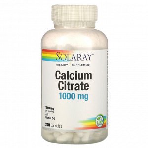 Solaray, цитрат кальция с витамином D3, 1000 мг, 240 капсул