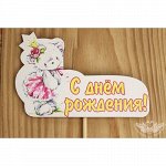 ТОППЕР &quot;С ДНЁМ РОЖДЕНИЯ&quot; ДЛЯ ДЕВОЧКИ, НА ШПАЖКЕ (9,5*28) МДФ 3 ММ, УФ ПЕЧАТЬ