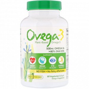 Ovega-3, Веганские омега-3 кислоты, ДГК + ЭПК, 500 мг, 60 вегетарианских мягких таблеток