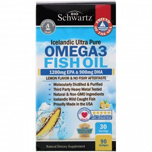 BioSchwartz, рыбий жир с омега-3, лимонный вкус, 1200 мг ЭПК, 900 мг ДГК, 90 мягких таблеток
