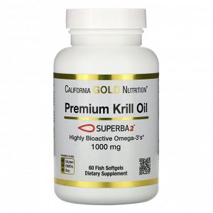 California Gold Nutrition, масло криля премиального качества Superba2, 1000 мг, 60 капсул из рыбьего желатина