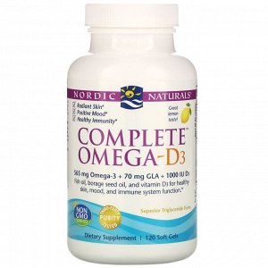 Nordic Naturals, Полный комплекс Омега-D3, лимон, 1000 мг, 120 капсул