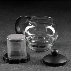 Чайник стеклянный заварочный «Вдохновение», 500 мл, с металлическим ситом, цвет чёрный