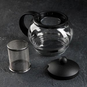 Чайник стеклянный заварочный «Вдохновение», 850 мл, с металлическим ситом, цвет чёрный