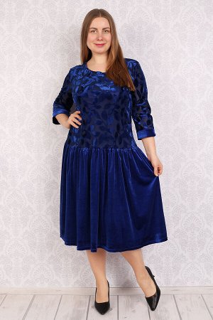 Платье синее с бархатом ДП274