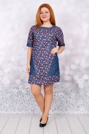 Платье с имитацией джинсы Цветочное ДП256