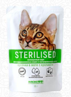 Мяснофф Sterilised влажный корм для стерилизованных кошек Аппетитные кусочки с Кроликом в желе 85гр пауч