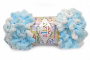 Пряжа Ализе Пуффи Колор Alize Puffy Color цвет №5924 цвет голубой белый