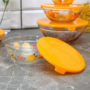 Набор салатников с крышками "Апельсин", 5 шт: 130/200/350/500/900 мл, цвет оранжевый