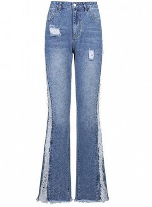 Женские джинсы клеш со вставками по внешнему шву, цвет синий