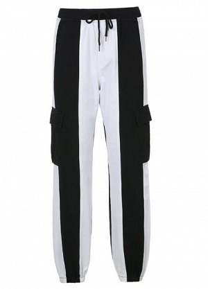 Женские брюки джоггеры на резинке, с карманами, цвет черный/белый