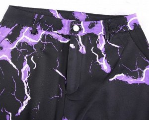 Женские широкие брюки, принт &quot;Молнии&quot;, цвет черный/фиолетовый