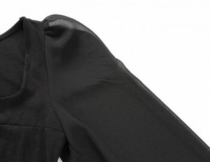 Женское боди с квадратным вырезом, прозрачные рукава, цвет черный