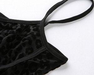 Женское прозрачное боди на тонких лямках, принт "Леопард", цвет черный