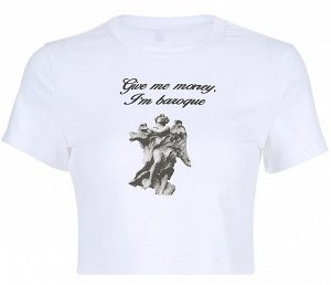 Женская укороченная футболка, принт &quot;Надпись и ангел&quot;, цвет белый