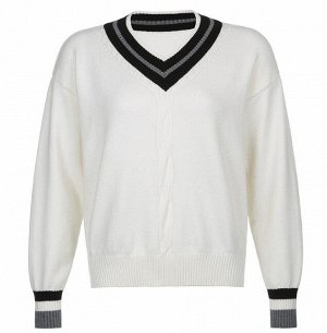 Женский свитер с V-образным вырезом, цвет белый