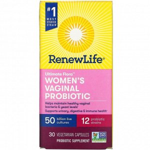 Renew Life, Ultimate Flora, вагинальный пробиотик для женщин, 50 млрд КОЕ, 30 вегетарианских капсул