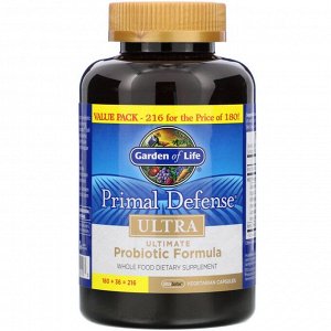 Garden of Life, Primal Defense, Ultra, универсальная пробиотическая формула, 216 вегетарианских капсул UltraZorbe